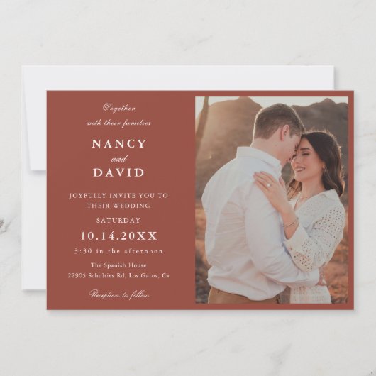 Terracotta Photo Wedding  Invitation Kaart (Voorkant)