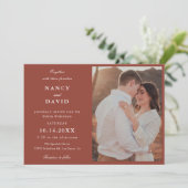 Terracotta Photo Wedding  Invitation Kaart (Staand voorkant)