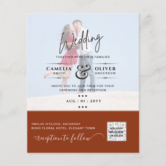 Terracotta Photo Wedding Invite QR Code Save Date Flyer (Voorkant)