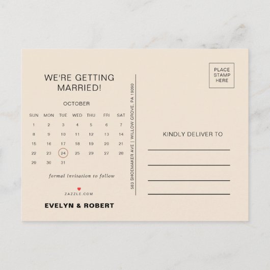 Terracotta Photo Wedding Save the Date Calendar Aankondigingskaart (Achterkant)