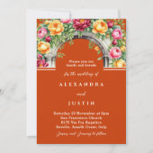 Terracotta pioen Rozen bloemenboog bruiloft Kaart (Voorkant)