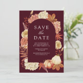 Terracotta Pompoen Bloem Burgundy Bruiloft Save The Date (Staand voorkant)