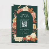 Terracotta Pompoen Bloem QR Code Smaragd Trouwen (Achterkant)