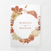 Terracotta Pompoen Bloem QR Code Trouwen Drieluik Uitnodiging (Cover)