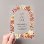 Terracotta Pompoen Bloemen Huwelijk Save the Date Acryl Uitnodigingen (Insitu (Draagbaar))