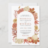 Terracotta Pompoen Bloemen QR Code Bruiloft Kaart (Voorkant)