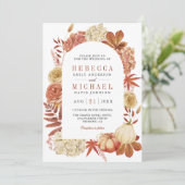 Terracotta Pompoen Bloemen QR Code Bruiloft Kaart (Staand voorkant)