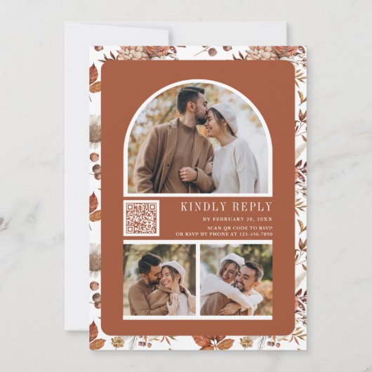Terracotta Pompoen Bloemen QR Code Marine Bruiloft Kaart (Achterkant)