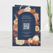 Terracotta Pompoen Bloemen QR Code Marine Huwelijk (Achterkant)