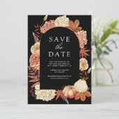 Terracotta Pompoen Bloemen Zwart Trouwen Save The Date (Staand voorkant)