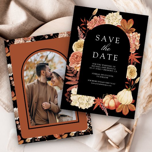 Terracotta Pompoen Bloemen Zwart Trouwen Save The Date