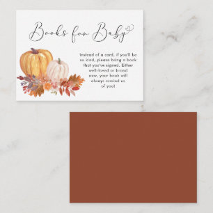 Terracotta pompoen boeken voor Baby shower Informatiekaartje