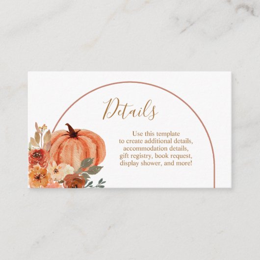 Terracotta Pompoen Boho Arch Bloemen Details Informatiekaartje (Voorkant)