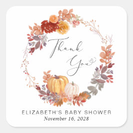 Terracotta pompoen krans Baby shower dank u Vierkante Sticker