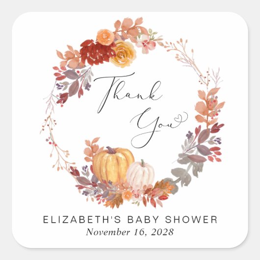 Terracotta pompoen krans Baby shower dank u Vierkante Sticker (Voorkant)