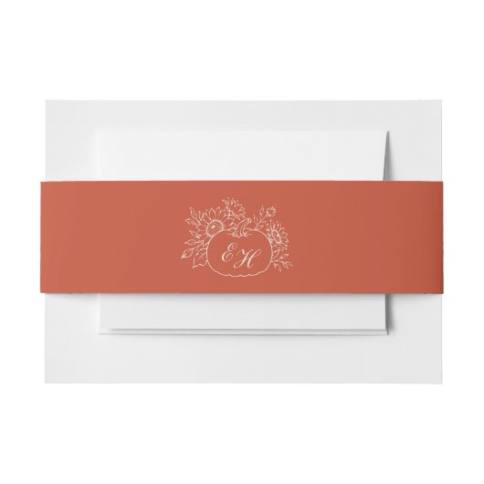 Terracotta Pompoen Monogram Buikband Uitnodigingen Wikkel (Voorkant Voorbeeld)