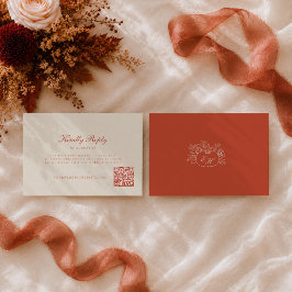 Terracotta Pompoen Monogram QR Code RSVP Kaart