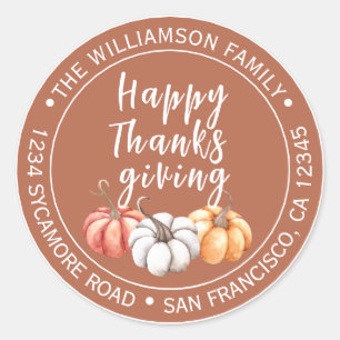 Terracotta Pompoen Thanksgiving Retouradres Ronde Sticker