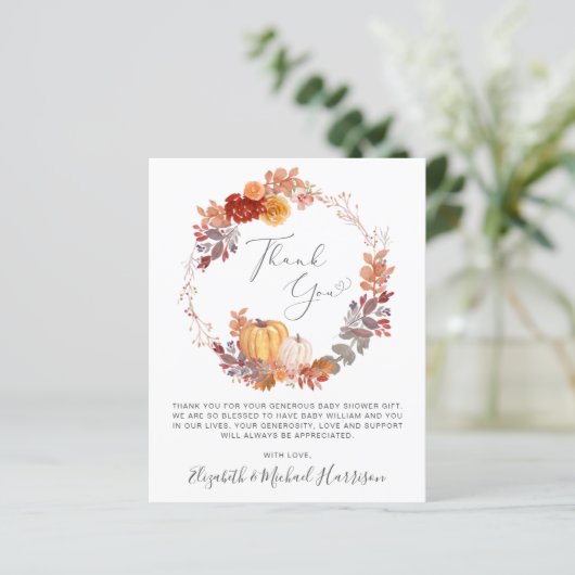 Terracotta Pompoen Waterverf Baby Dank u kaart (Staand voorkant)