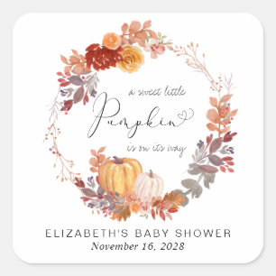 Terracotta Pompoen Waterverf Baby shower Vierkante Sticker