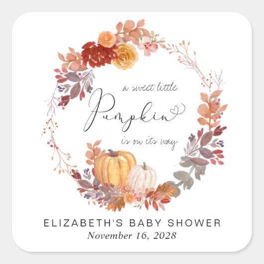 Terracotta Pompoen Waterverf Baby shower Vierkante Sticker (Voorkant)