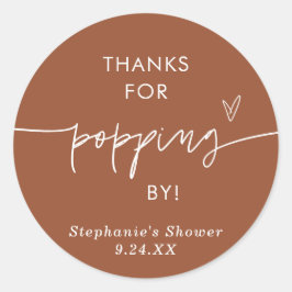 Terracotta Popcorn Favors, Bedankt voor Popping by Ronde Sticker