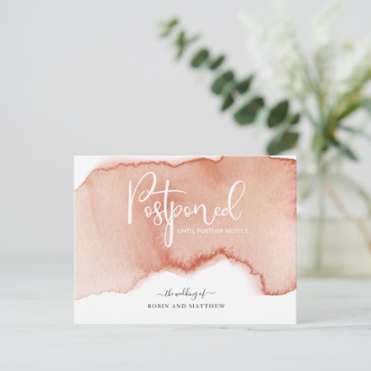 Terracotta Postponement Wedding Notice Briefkaart (Staand voorkant)