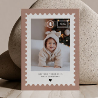 Terracotta Postzegel Baby's 1e Kerstmis Feestdagenkaart