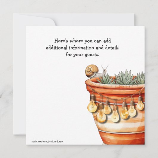 Terracotta Pot met Schattigee Slak in het Tuinfees Kaart (Achterkant)