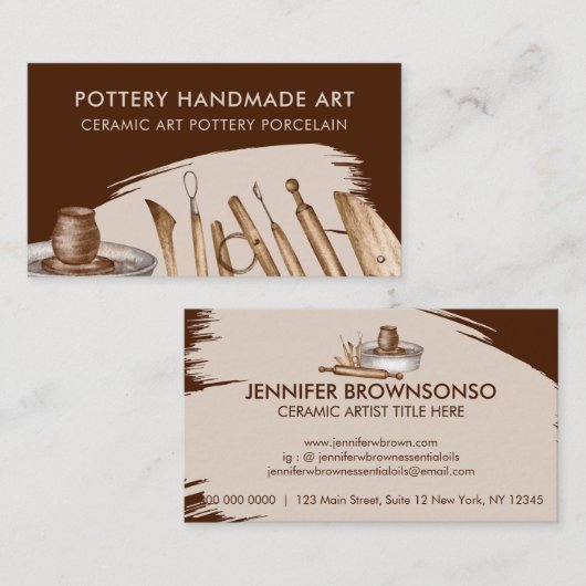 Terracotta Pottery Ceramic Clay Handmade Studio Visitekaartje (Voorkant / Achterkant)