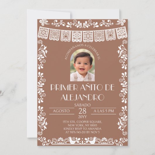Terracotta Primer Añito Jongens Uitnodiging met Fo (Voorkant)