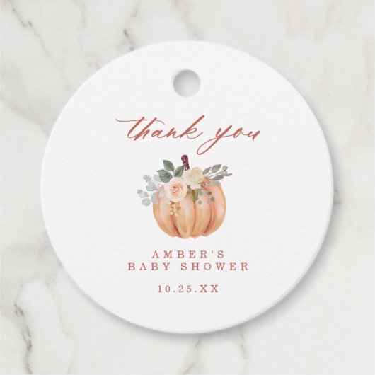 Terracotta Pumpkin Baby shower Hartelijk dank Bedankjes Labels (Voorkant)