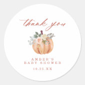 Terracotta Pumpkin Baby shower Hartelijk dank Ronde Sticker (Voorkant)