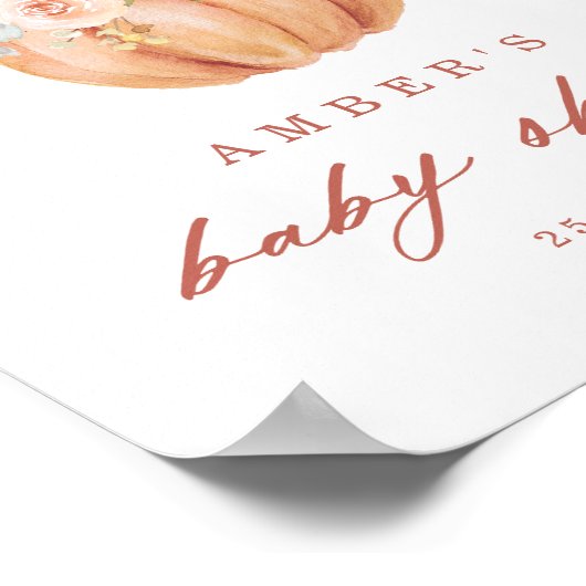 Terracotta Pumpkin en Rozen Baby shower Welkom Poster (Hoek)