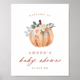 Terracotta Pumpkin en Rozen Baby shower Welkom Poster