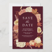 Terracotta Pumpkin Floral Burgundy Wedding Save The Date (Voorkant)