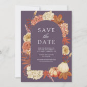 Terracotta Pumpkin Floral Dusty Purple Wedding Save The Date (Voorkant)