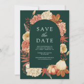 Terracotta Pumpkin Floral Emerald Green Wedding Save The Date (Voorkant)