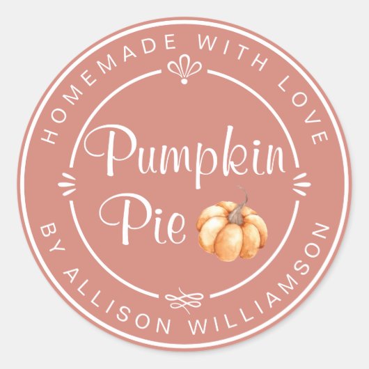 TerraCotta Pumpkin Pie Homemade Ronde Sticker (Voorkant)