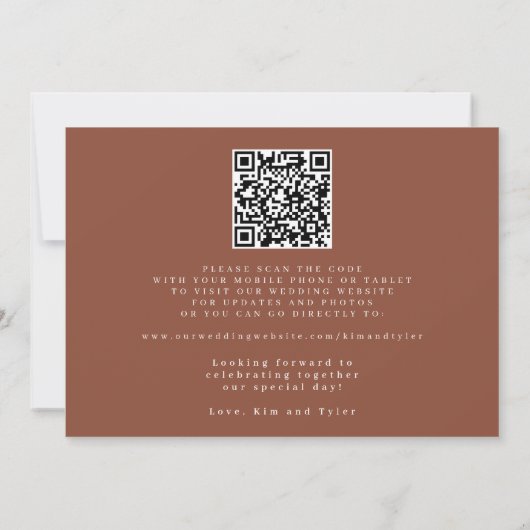 Terracotta QR code simple elegant wedding  Save The Date (Achterkant)