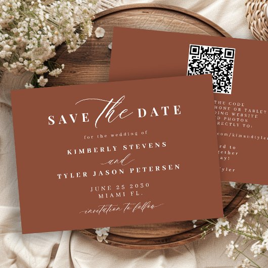 Terracotta QR code simple elegant wedding  Save The Date