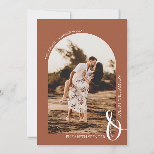 Terracotta QR Code Weddenschap Foto opslaan Datum Save The Date (Voorkant)