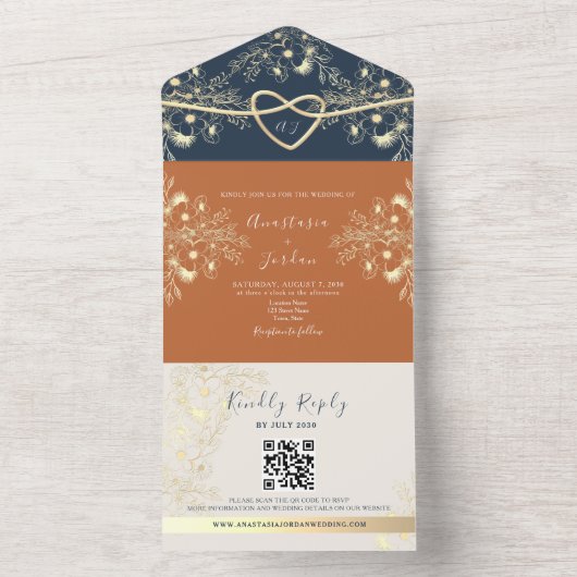 Terracotta QR Code Wedding All In One Uitnodiging (Binnen)