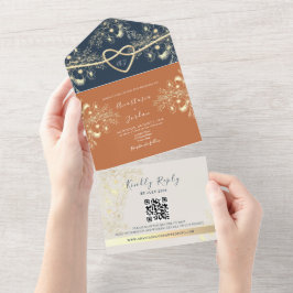 Terracotta QR Code Wedding All In One Uitnodiging