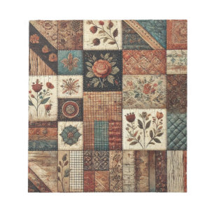 Terracotta Quilt en Patchwork Kleurrijke Bloemen Notitieblok