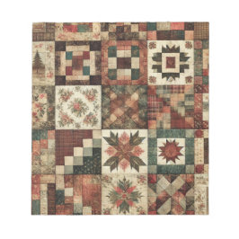 Terracotta Quilt en Patchwork Kleurrijke Bloemen Notitieblok