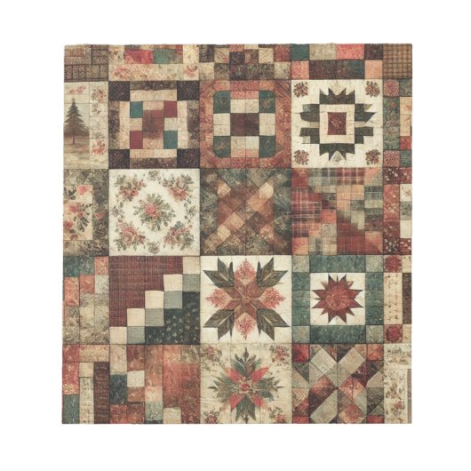 Terracotta Quilt en Patchwork Kleurrijke Bloemen Notitieblok (Voorkant)
