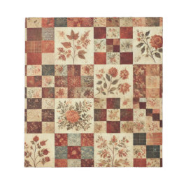 Terracotta Quilt en Patchwork Kleurrijke Bloemen Notitieblok