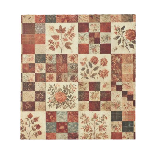 Terracotta Quilt en Patchwork Kleurrijke Bloemen Notitieblok (Voorkant)