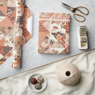 Terracotta Quilt Gingham Cottagecore Bloemen  Cadeaupapier